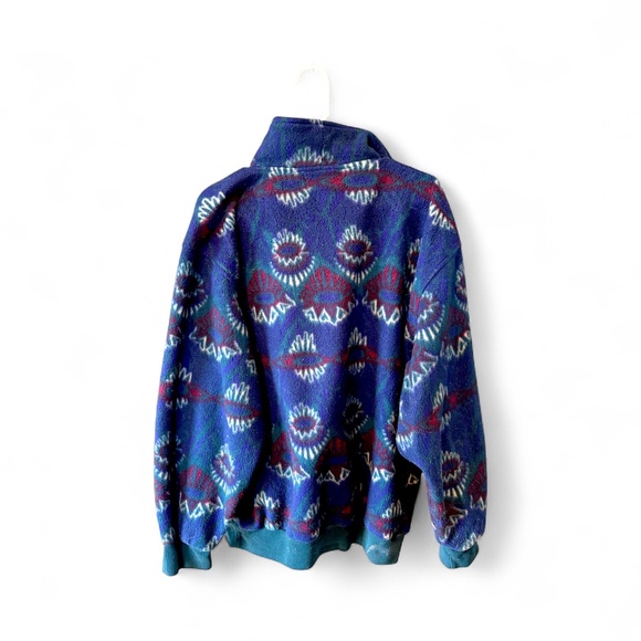 Retro Fleece- 80's/90's Pattern- Pullover Size Large- Blue/Green- Zip Up - Picture 2 of 4
